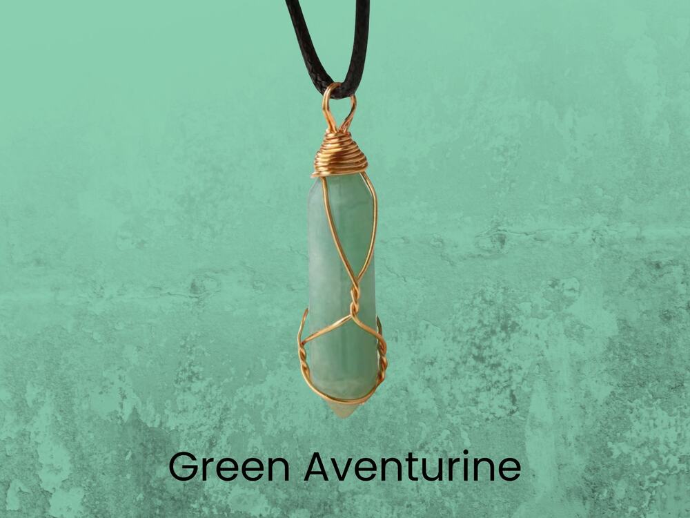 Green Aventurine Gold Wrapped Necklace Boho Pendant Necklace